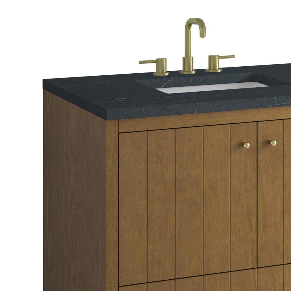 James Martin Hudson 36" Single Bathroom Vanity in Honey Oak with 3 cm Charcoal Soapstone Silestone Top and Rectangular Sink, , large