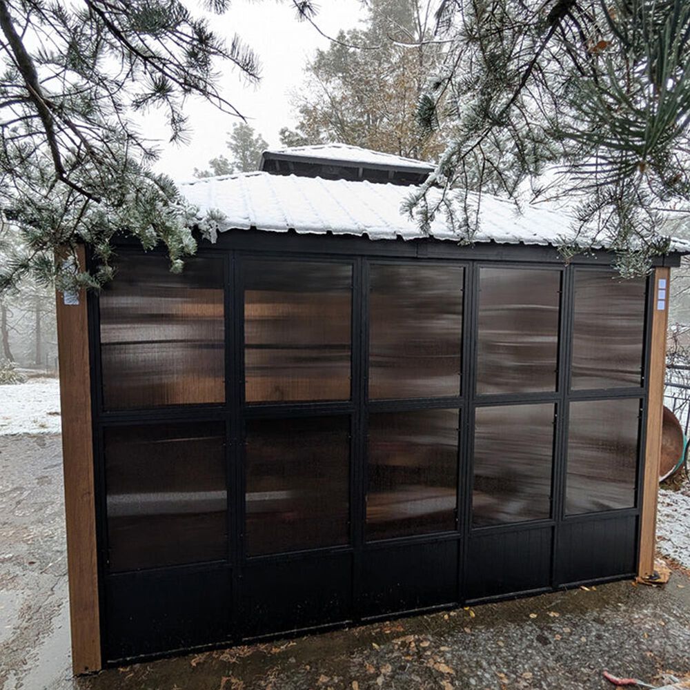 HOMLUX 12' x 14' Outdoor Hardtop Sunroom Gazebo with Aluminum Frame in Black, , large