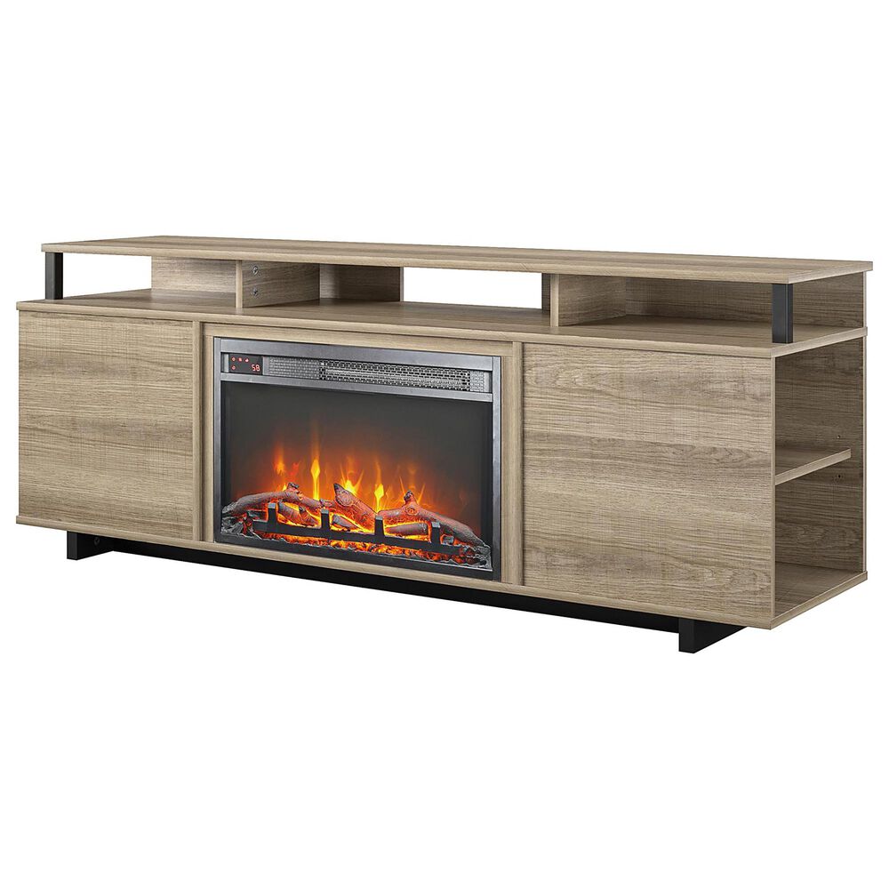 DHP Paisley 65" TV Stand with Electric Fireplace in Golden Oak, , large