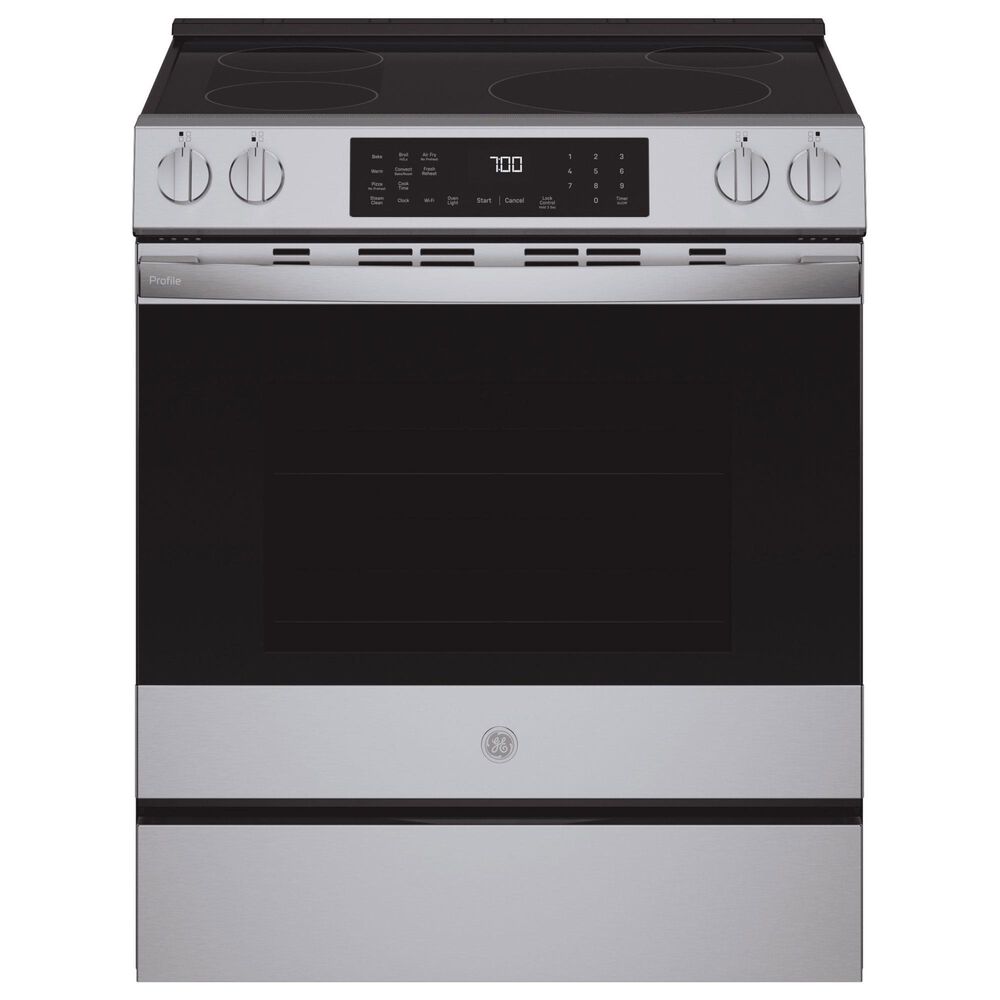 GE Profile 2-Piece Kitchen Package with 30" Smart Slide-In Electric Range and Over-the-Range Sensor Microwave Oven in Stainless Steel, , large
