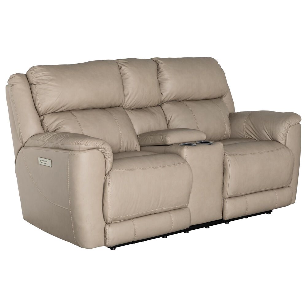 HomeStretch Tuscany Leather Power Reclining Console Loveseat in Stonewash, , large