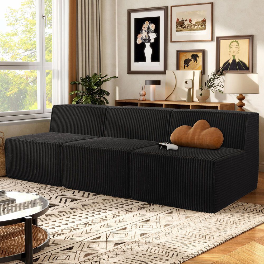 Furniture of America Facil 3-Piece Modular Armless Sofa in Black, , large
