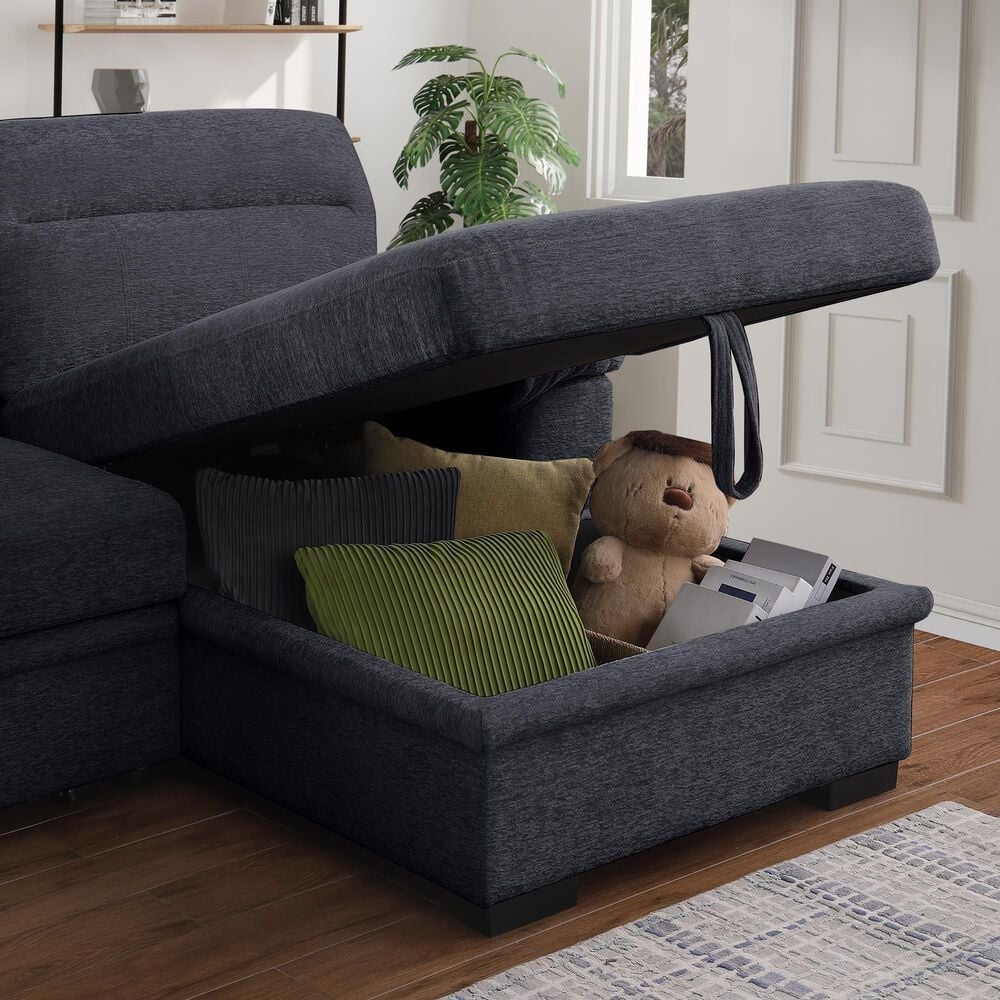 Lilola Home Kipling II 92.5&quot; Stationary Sleeper Sofa in Dark Gray, , large