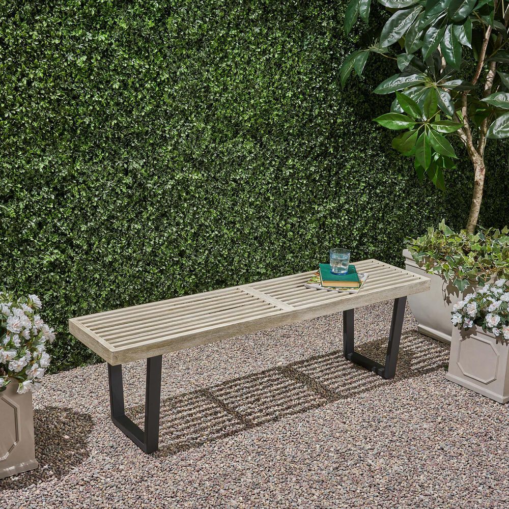 Hearth and Haven Outdoor Dining Bench in Black and Gray, , large