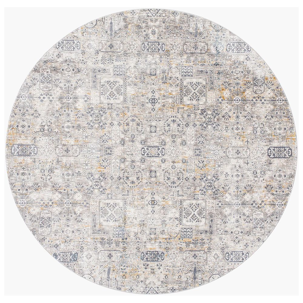 Surya Cardiff CDF-2310 Charcoal, Light Gray, Medium Gray, Camel and Blue 6&#39;7&quot; Round Area Rug, , large