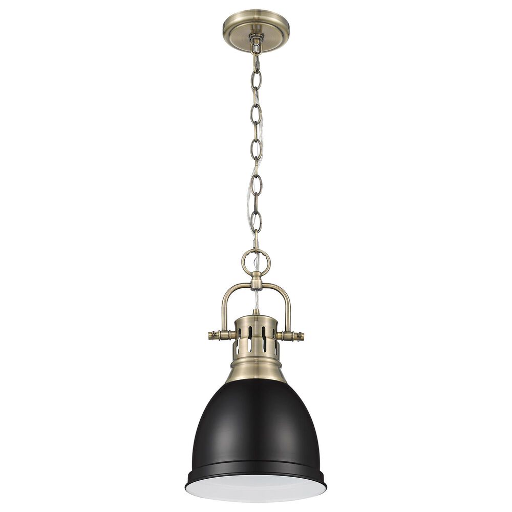 Golden Lighting Duncan 1-Light Small Pendant with Chain and Matte Black Shade in Aged Brass, , large