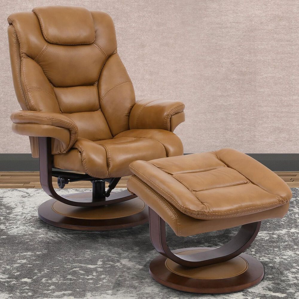 Simeon Collection Monarch Manual Reclining Swivel Chair and Ottoman in Butterscotch, , large