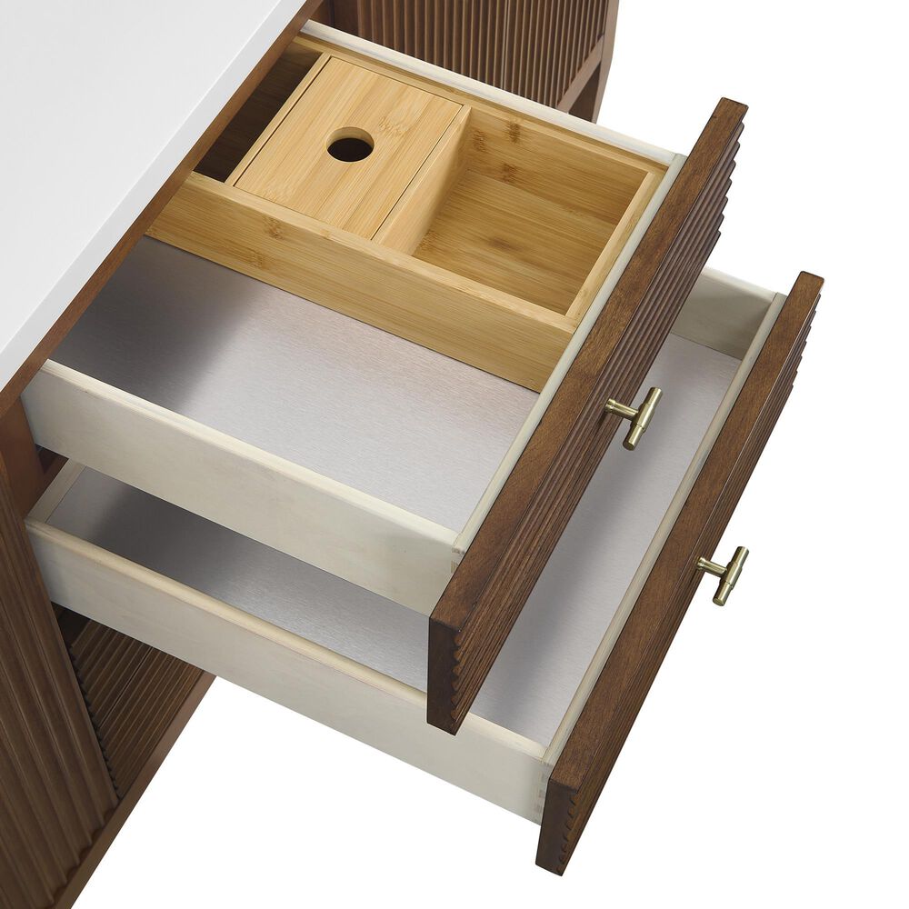 James Martin Vanities Myrrin 72&quot; Double Vanity in Mid-Century Walnut with 3 cm White Zeus Quartz Top, , large