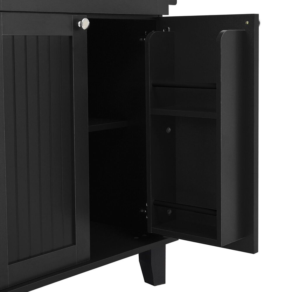 HOMLUX Farmhouse Kitchen Island with Drop Leaf and 2 Stools in Black, Natural and Rustic Brown, , large
