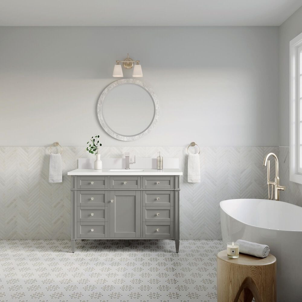 James Martin Vanities Brittany 30&quot; Single Bathroom Vanity in Urban Gray with Single Hole 3 cm White Zeus Quartz Top and Rectangular Sink, , large