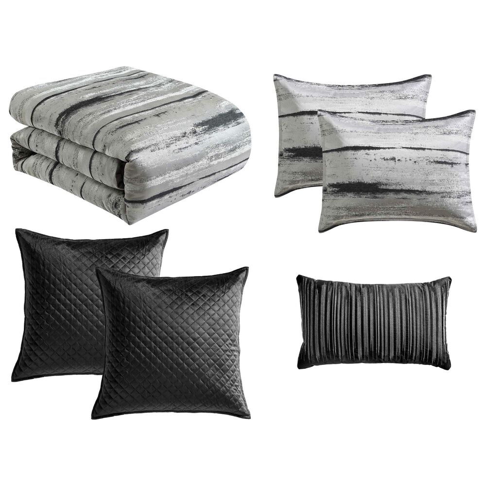 Hallmart Collectibles Eris 6-Piece Queen Comforter Set in Black and Gray, , large