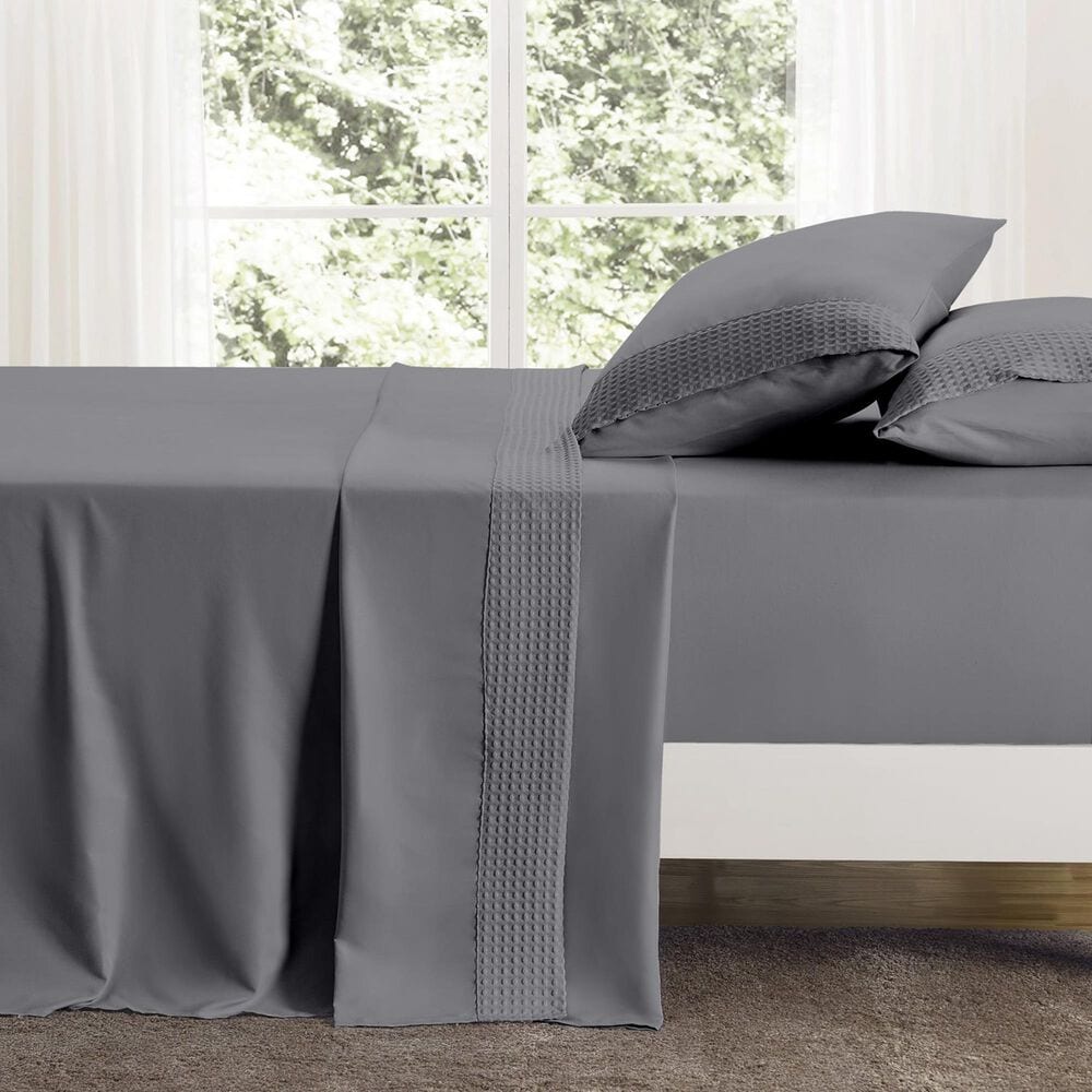 Trade Linker 4-Piece Queen Waffle Hem Sheet Set in Grey, , large