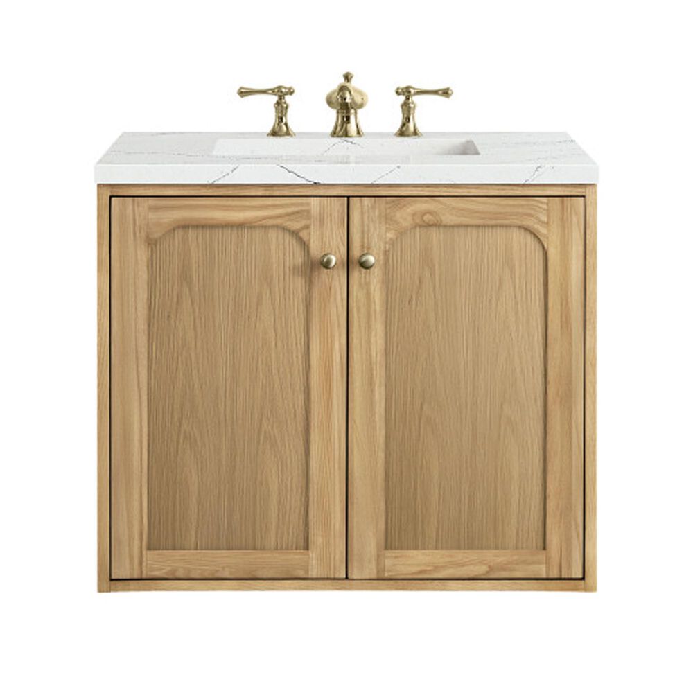 James Martin Vanities Laurent 30&quot; Single Bathroom Vanity in Light Natural Oak with 3 cm Ethereal Noctis Quartz Top and Rectangular Sink, , large