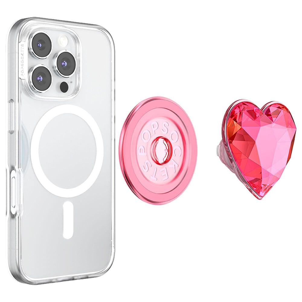 PopSockets MagSafe Circle PopGrip in Crystal Heart Neon Pink, , large