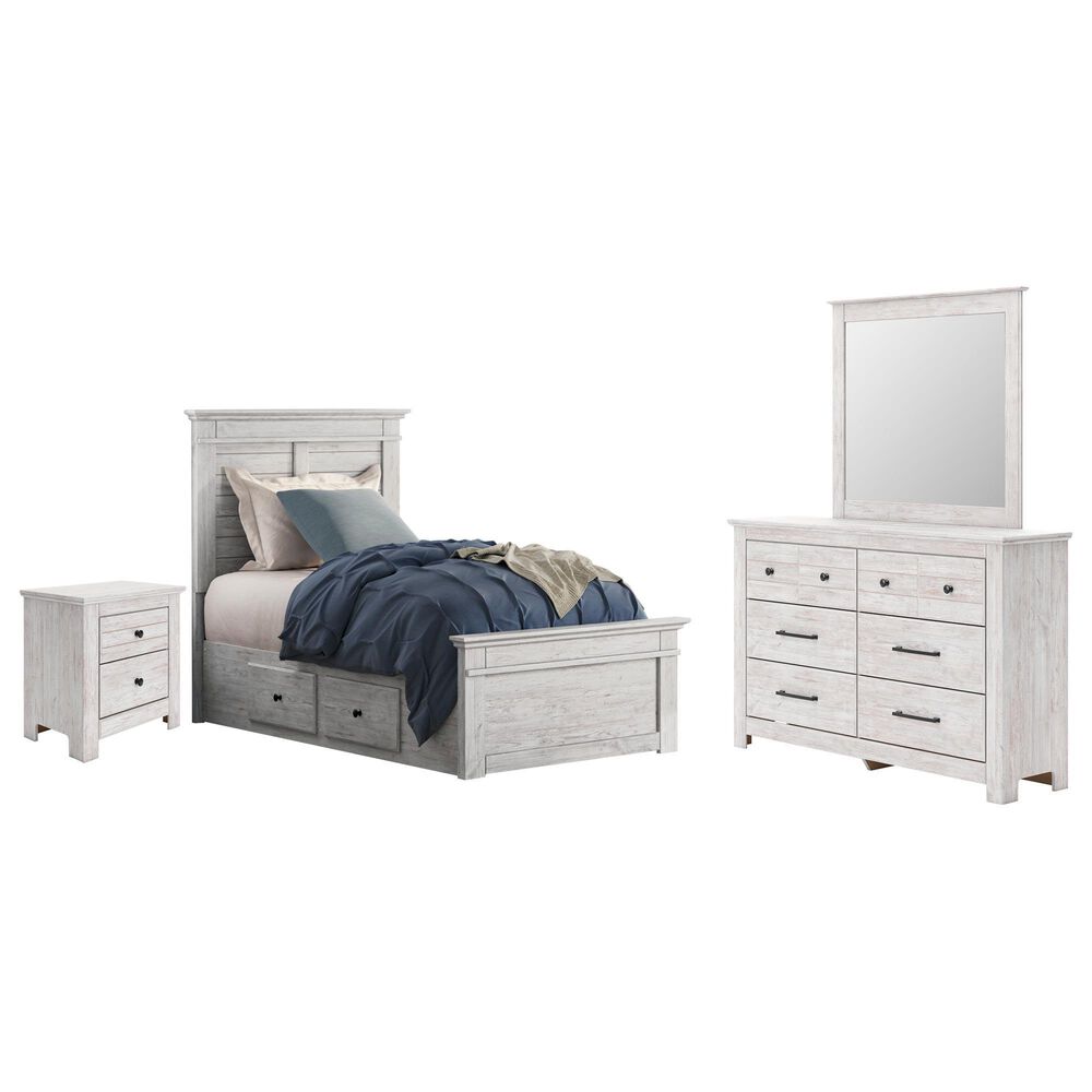 Ashley Makidern 4 Piece Twin Storage Bedroom Set with Four Drawers in Whitewash, , large