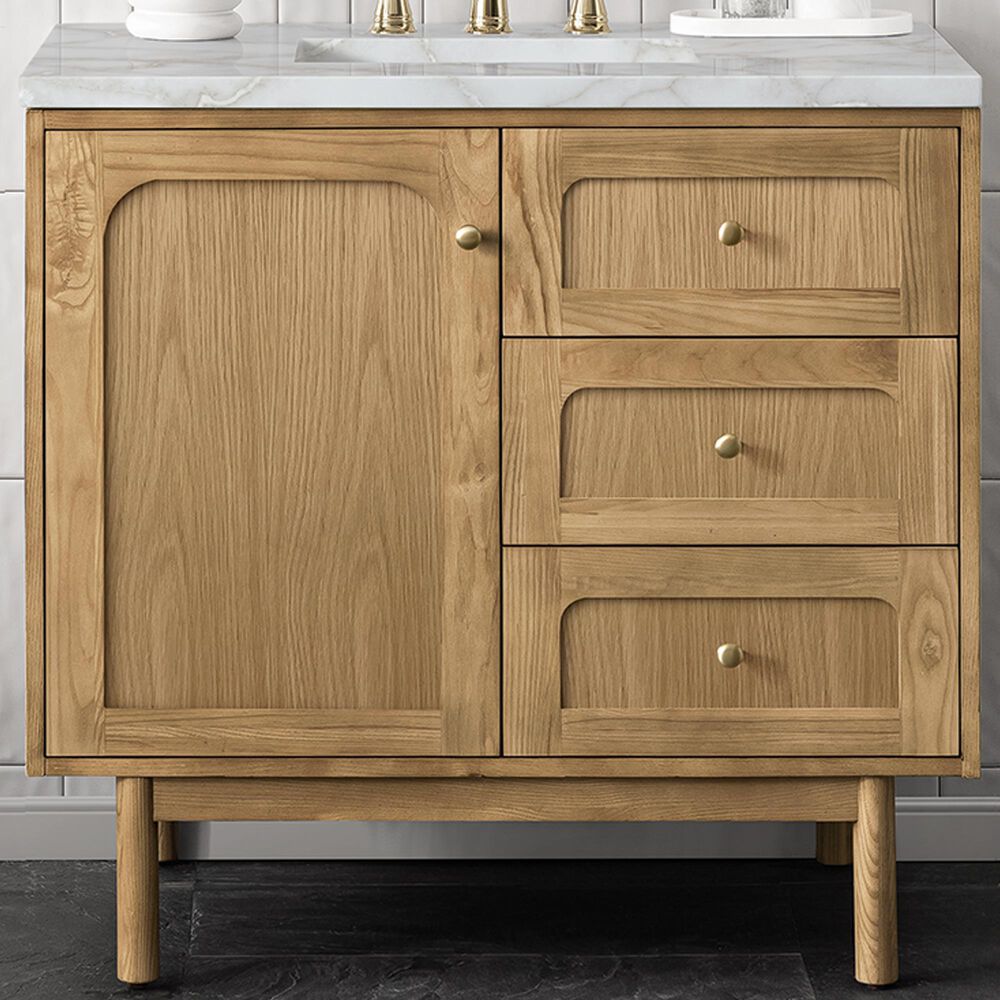 James Martin Vanities Laurent 36" Single Bathroom Vanity in Light Natural Oak with 3 cm Victorian Silver Quartz Top and Rectangular Sink, , large