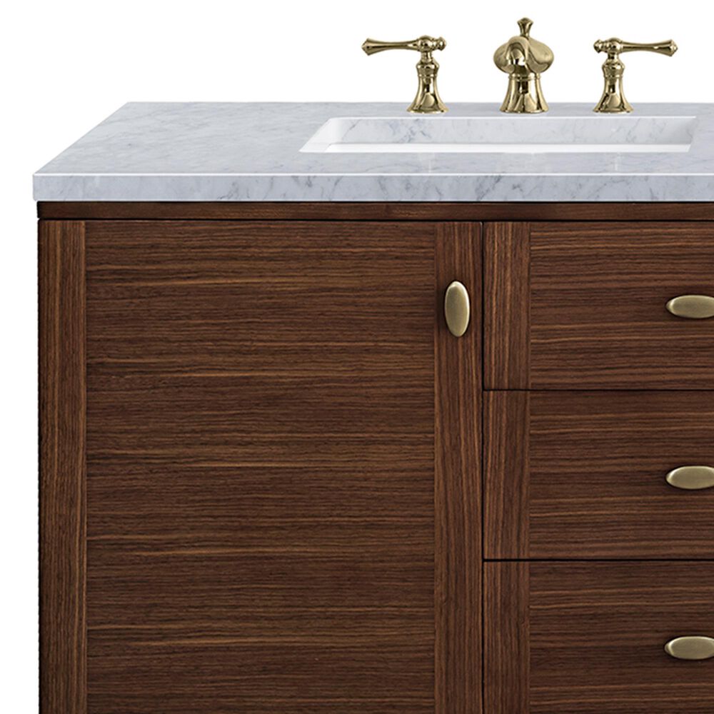 James Martin Vanities Amberly 72&quot; Double Bathroom Vanity in Walnut with 3 cm Carrara White Marble Top and Rectangular Sinks, , large