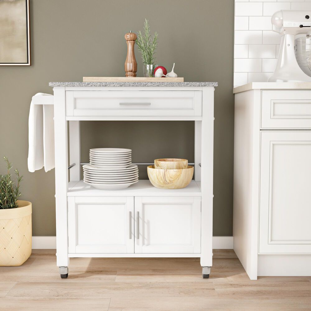 Linon Home Decor Cameron Kitchen Cart in White and Grey, , large