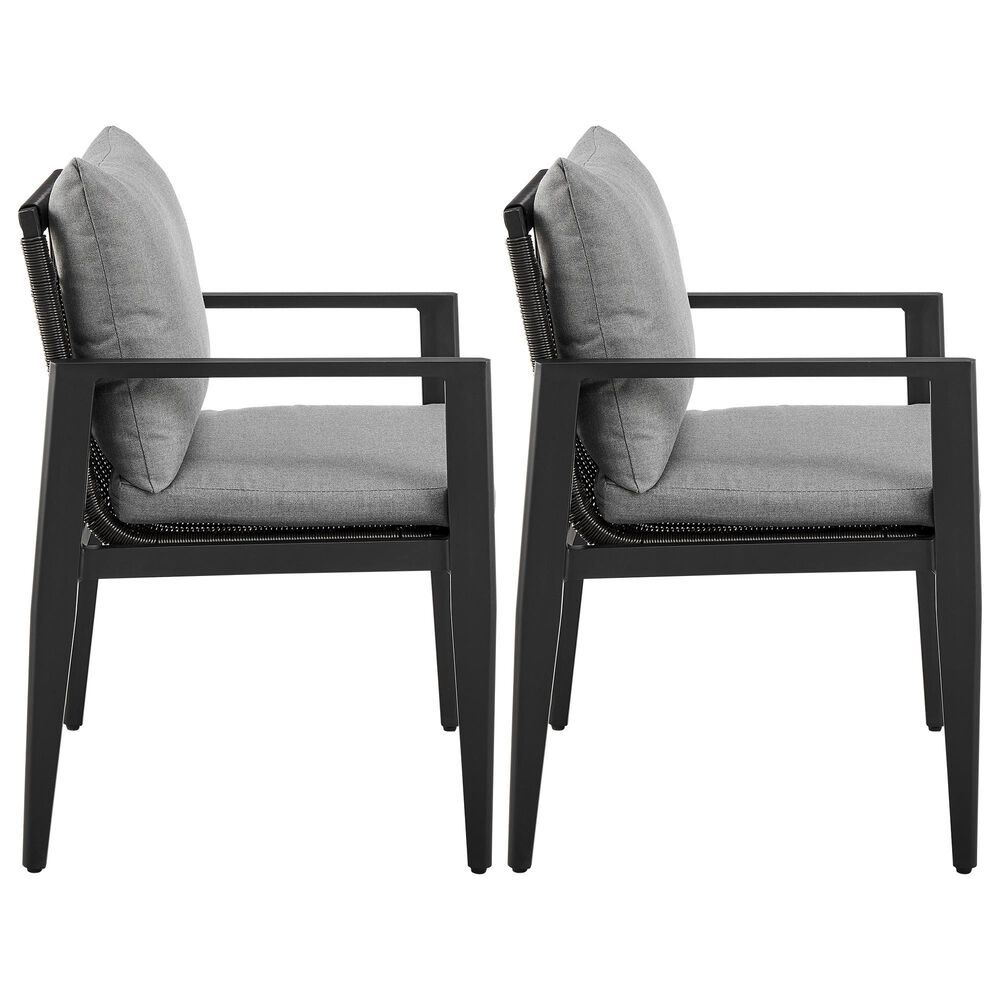 Blue River Grand Outdoor Dining Arm Chair with Dark Gray Cushion in Black (Set of 2), , large