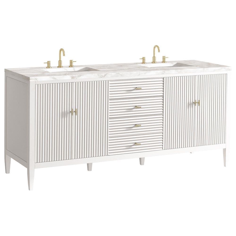 James Martin Vanities Myrrin 72" Double Vanity in Bright White with 3 cm Victorian Silver Quartz Top, , large