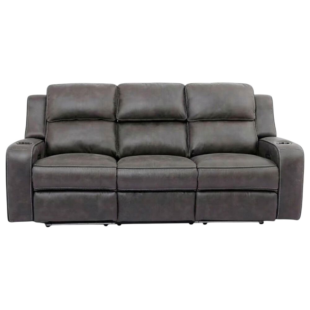 Oxford Furniture Power Reclining Sofa with Power Headrest and Drop Down Table in Cowboy Granite, , large