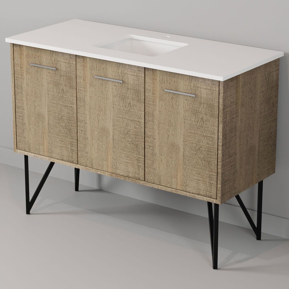 Lexora Home Lancy 48" Single Bathroom Vanity in Rustic Acacia with 2 cm White Quartz Top and Rectangular Sink, , large