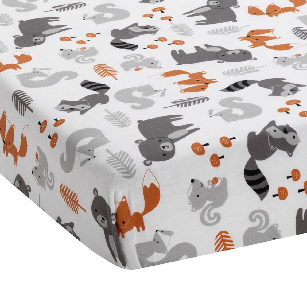 Lambs and Ivy Acorn Sheet in White, Gray and Orange, , large