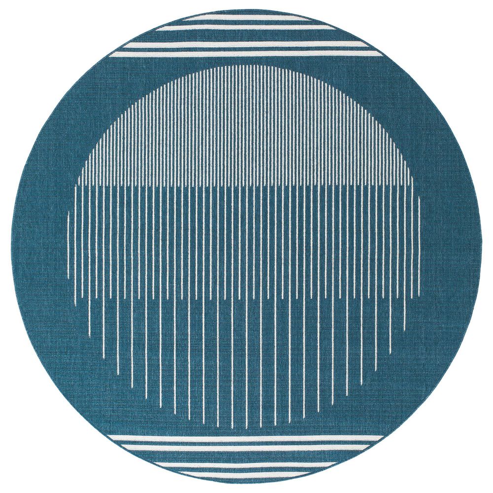 Surya Alfresco 7&#39;3&quot; Round Marine Blue, Light Silver, Slate Blue and Metallic Silver Indoor/Outdoor Area Rug, , large