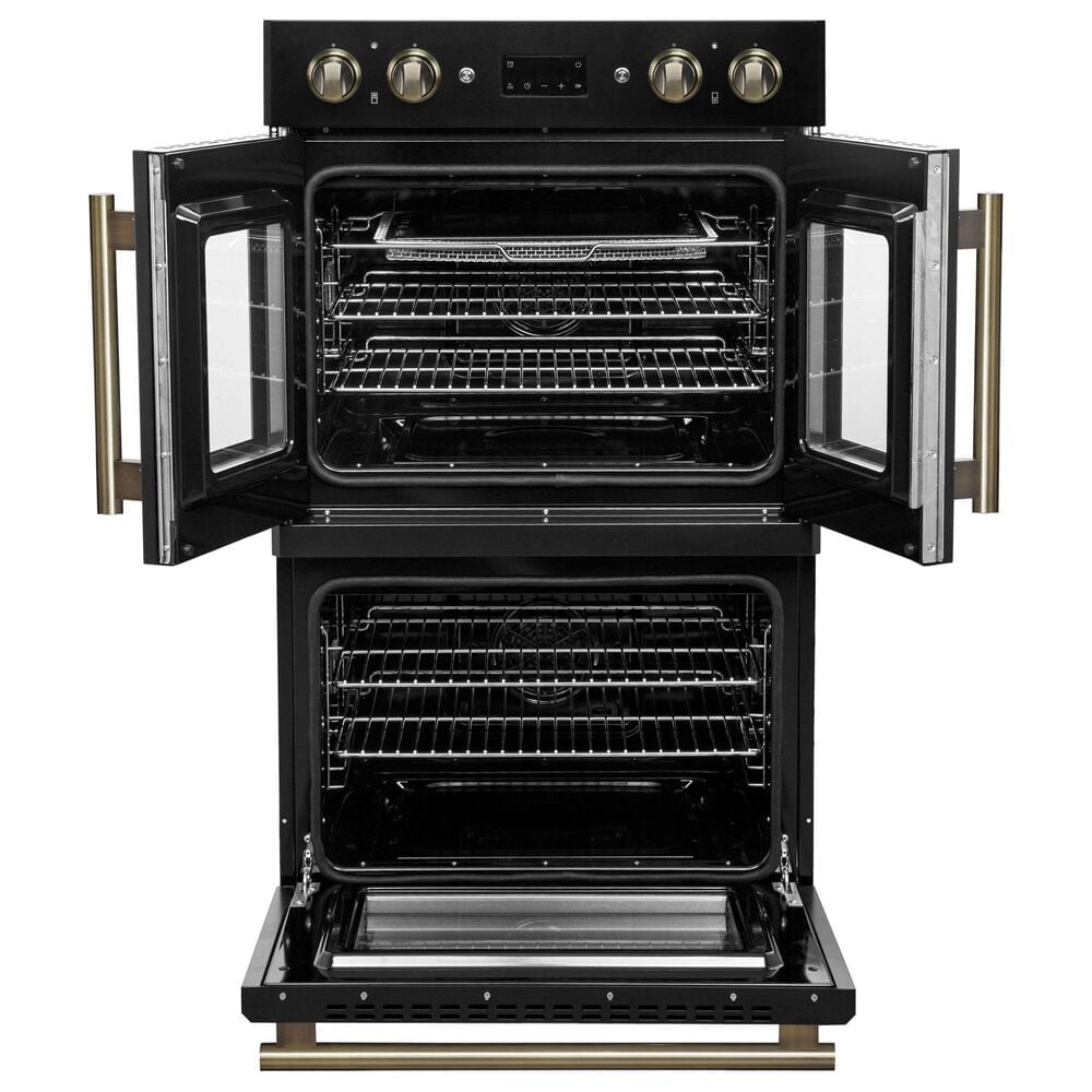 Forno Asti 30" Double Electric Wall Oven with Upper French Door in Black, , large