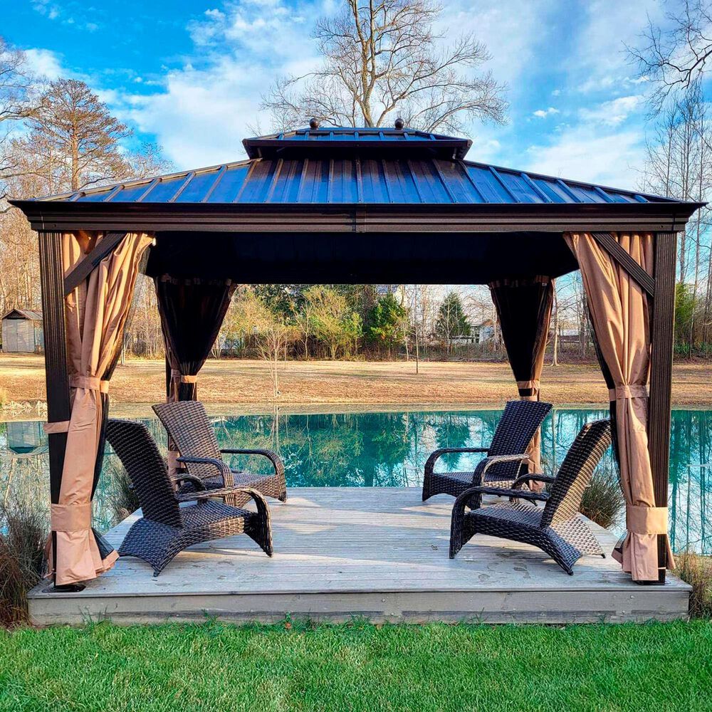 HOMLUX 10' x 12' Hardtop gazebo with double roof in Bronze, , large