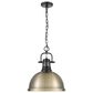 Golden Lighting Duncan 1-Light Pendant with Chain and Aged Brass Shade in Matte Black, , large