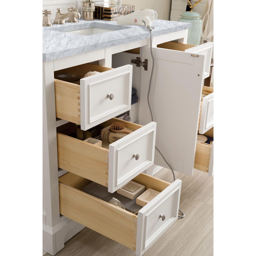 James Martin Vanities De Soto 48&quot; Single Bathroom Vanity in Bright White with 3 cm Carrara White Marble Top and Rectangular Sink, , large