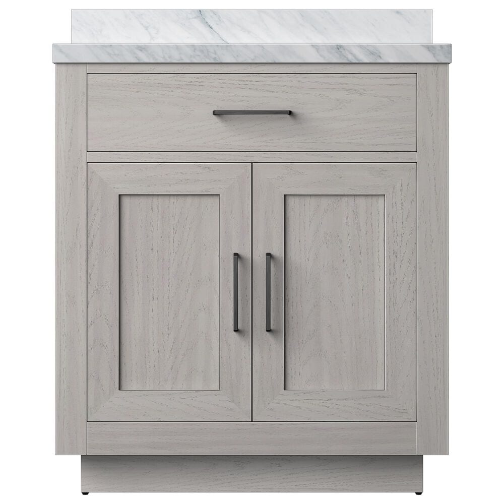 Lexora Home Abbey 30&quot; Single Bathroom Vanity in White Oak with 2 cm White Carrara Marble Top and Rectangular Sink, , large