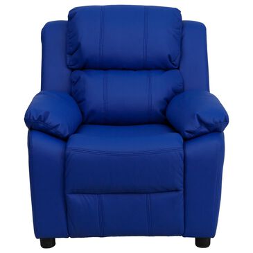 Flash Furniture Charlie Kids Vinyl Recliner with Storage Arms in Blue, , large