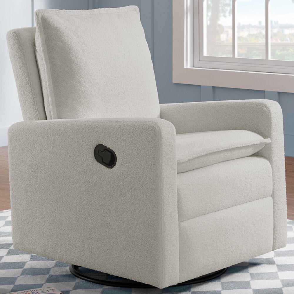 M Design Village Uptown Swivel Push Back Rocker Recliner in Boucle White, , large