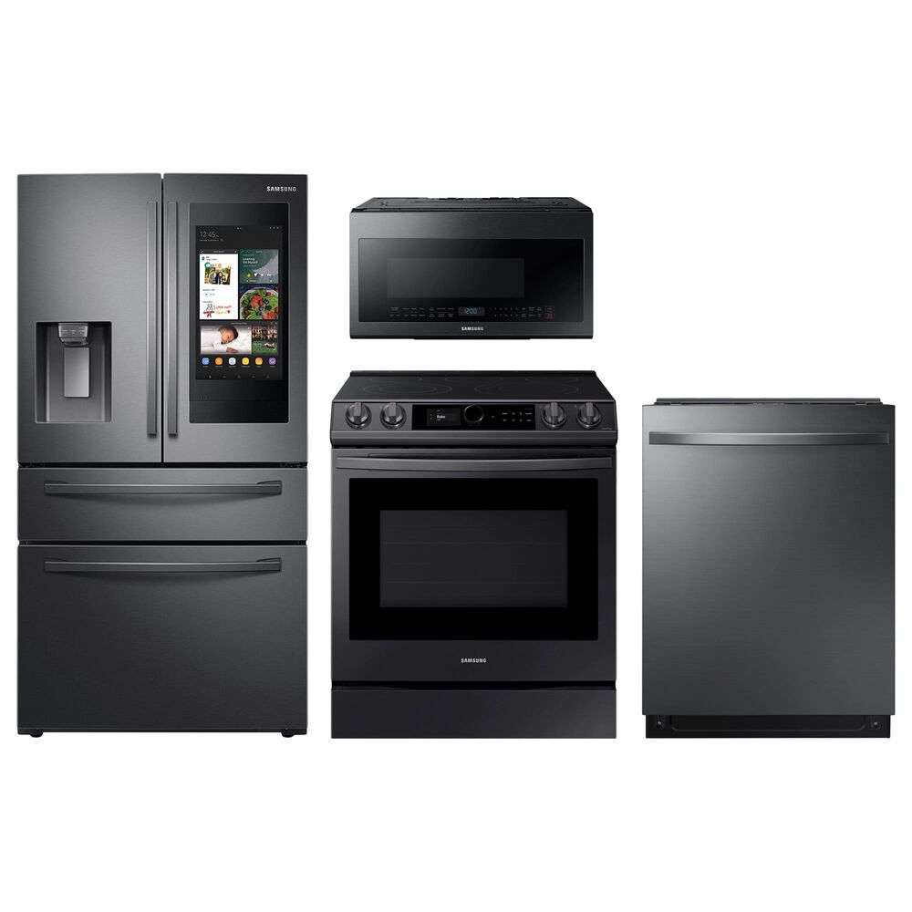 Samsung 4-Piece Kitchen Package with 22 Cu. Ft. 4-Door French Door and Electric Range in Black Stainless Steel, , large