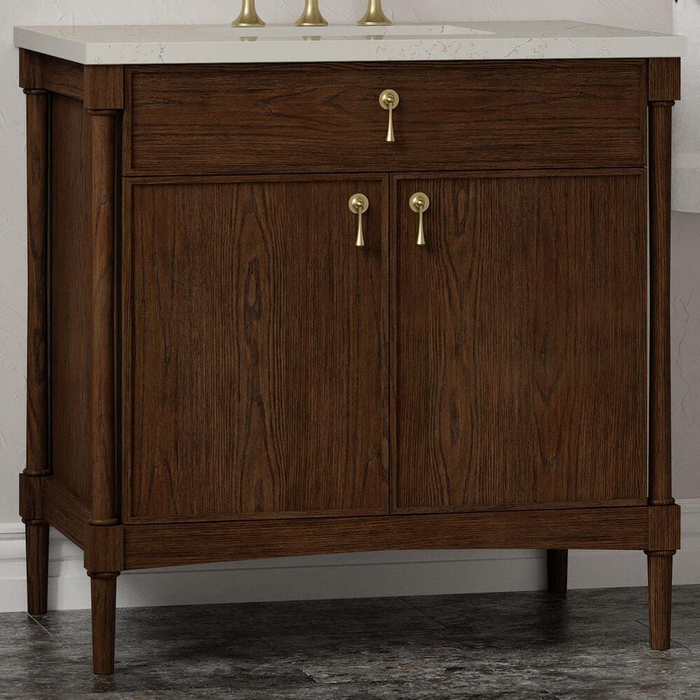 James Martin Kinnsden 36" Single Bathroom Vanity in Sable Oak with 3 cm Siberian Silestone Top and Rectangular Sink, , large