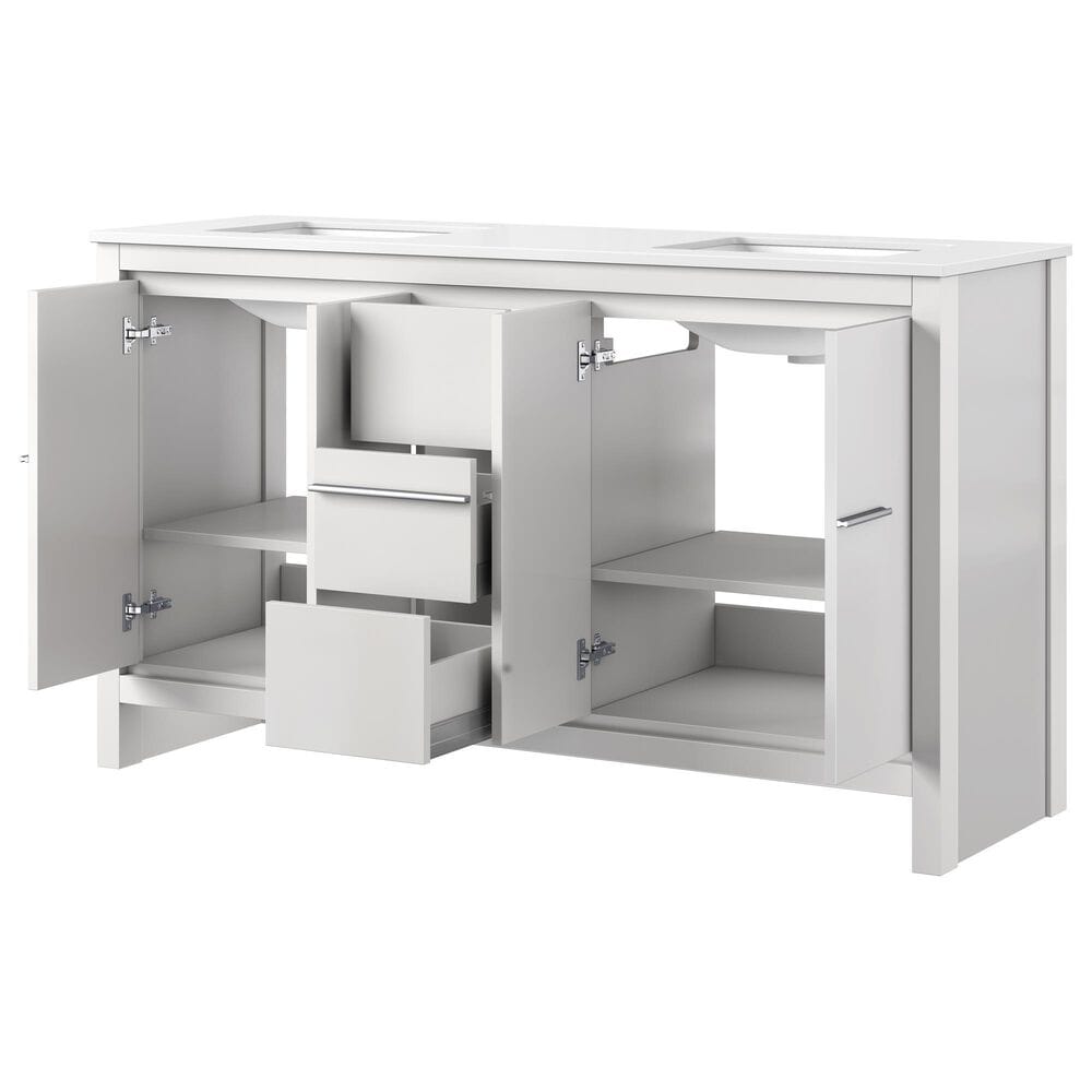 Lexora Home Lafarre 60&quot; Double Bathroom Vanity in White with 2 cm White Cultured Marble Top and Rectangular Sinks, , large