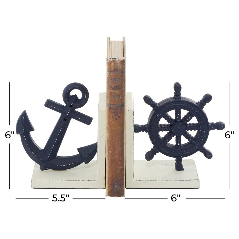 Maple and Jade Coastal Nautical Bookends in Blue and Distressed Ivory White &#40;Set of 2&#41;, , large