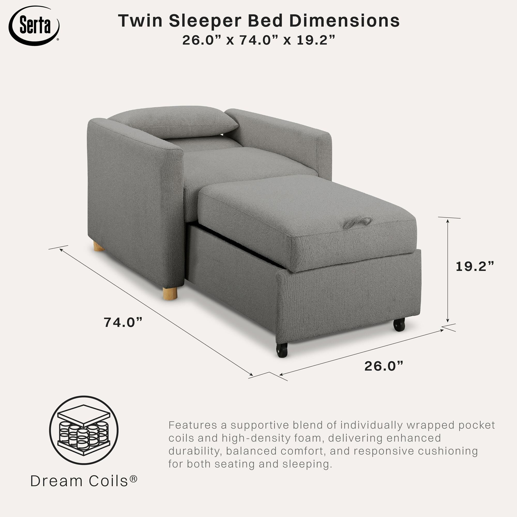 Serta Conley Convertible Chair in Grey