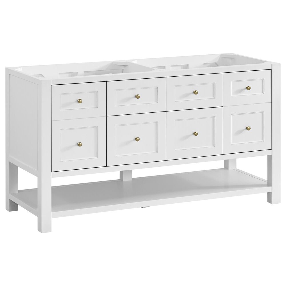 James Martin Vanities Breckenridge 60" Double Bathroom Vanity in Bright White with 3 cm Eternal Jasmine Pearl Silestone Top, Rectangular Sinks and FreePower Wireless Charger, , large