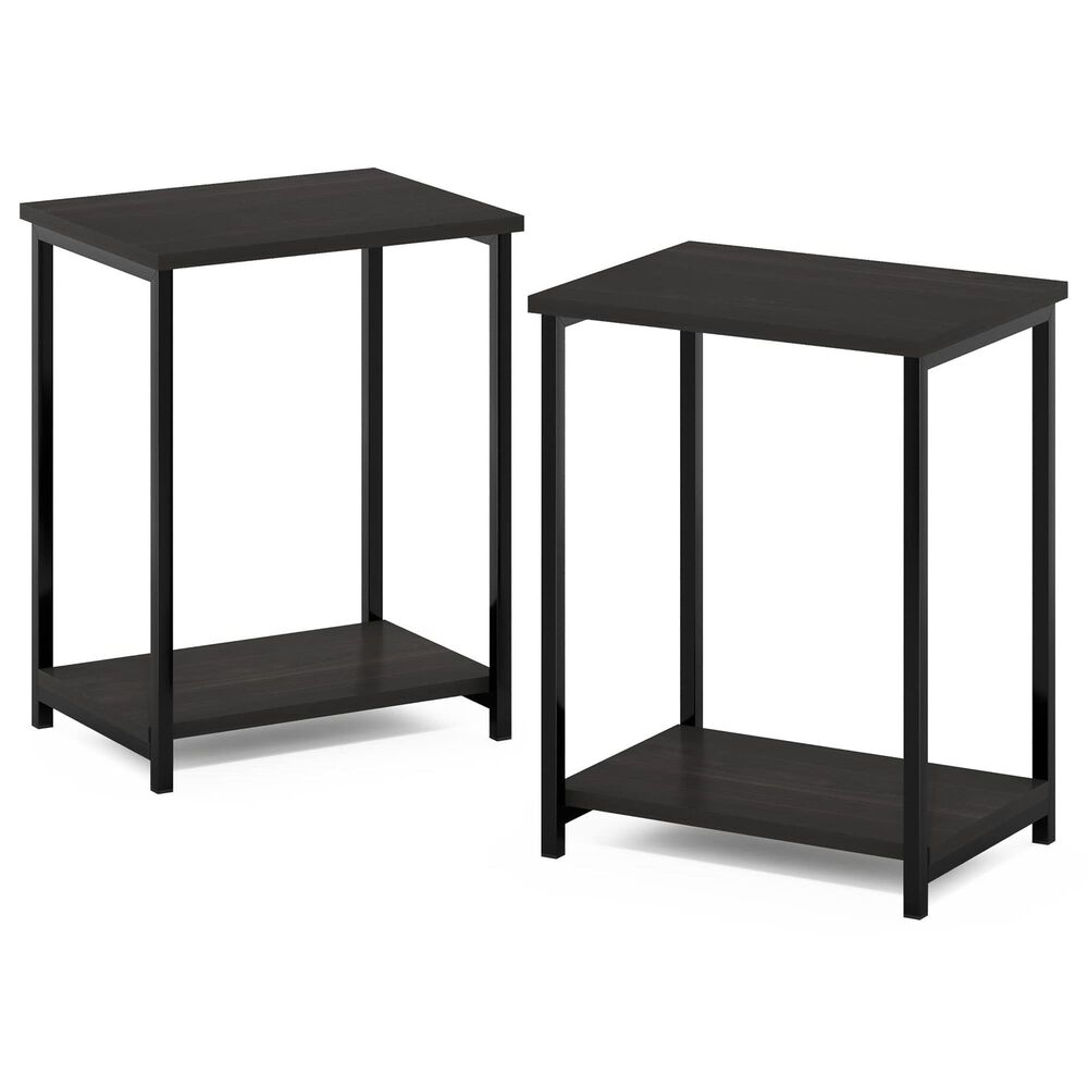 HOMLUX 2-Tier Metal Frame End Table with Open Shelf in Espresso and Black (Set of 2), , large