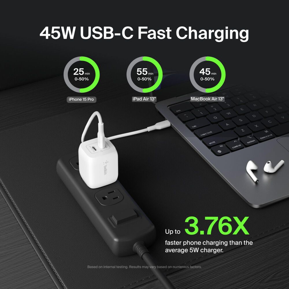 Belkin BoostCharge Pro 45W Dual USB-C GaN Wall Charger in White, , large