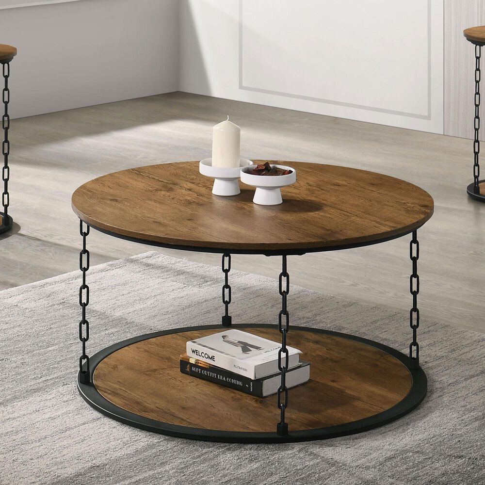 Furniture of America Linke 3-Piece Table Set in Natural and Black, , large