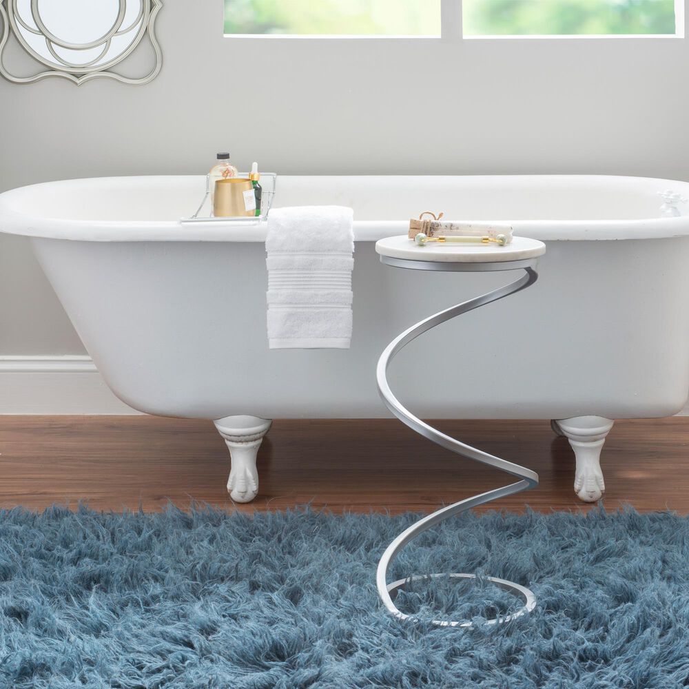 Linon Home Decor Rian Spiral Drink Table in Silver and White, , large