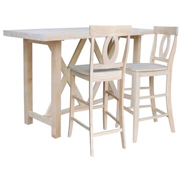 International Concepts 3-Piece Bar Set in Unfinished with oval shape on chair back, , large