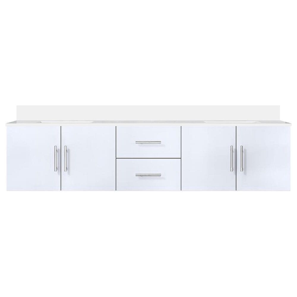Lexora Home Geneva 80&quot; Double Bathroom Vanity in Glossy White with 2 cm White Cultured Marble Top and Rectangular Sinks, , large