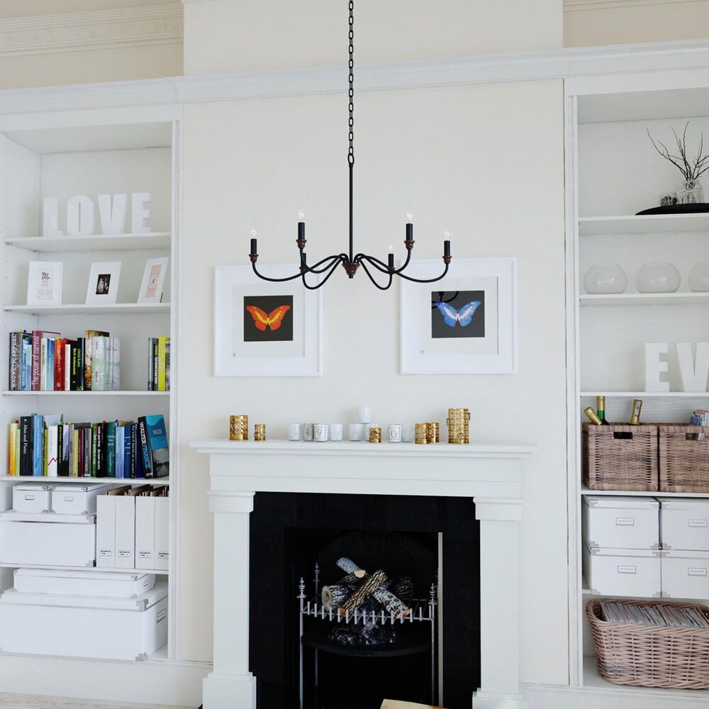 Vaxcel Annabelle 6-Light Chandelier in Matte Black and Brushed Walnut, , large