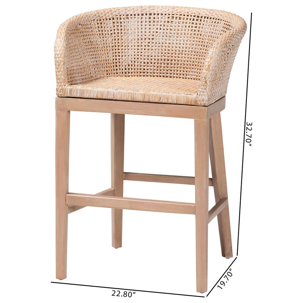 Baxton Studio Papua Counter Stool in Antique White Wash and Light brown, , large