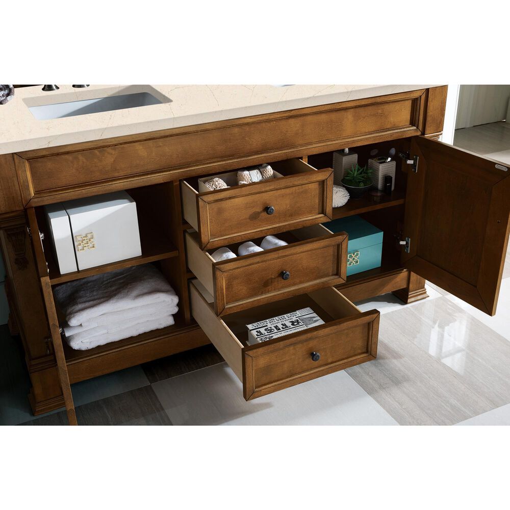 James Martin Vanities Brookfield 60&quot; Double Bathroom Vanity in Country Oak with 3 cm Eternal Marfil Quartz Top and Rectangle Sink, , large